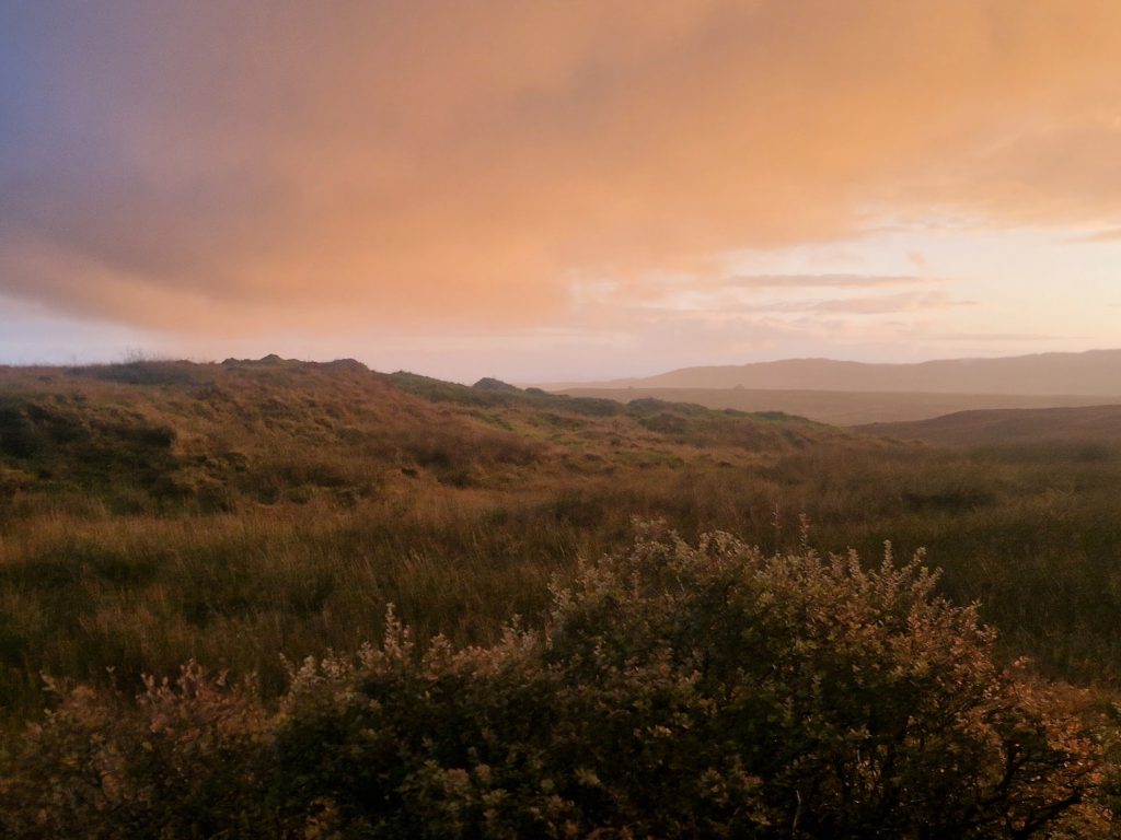 Sunset over the hillside.
